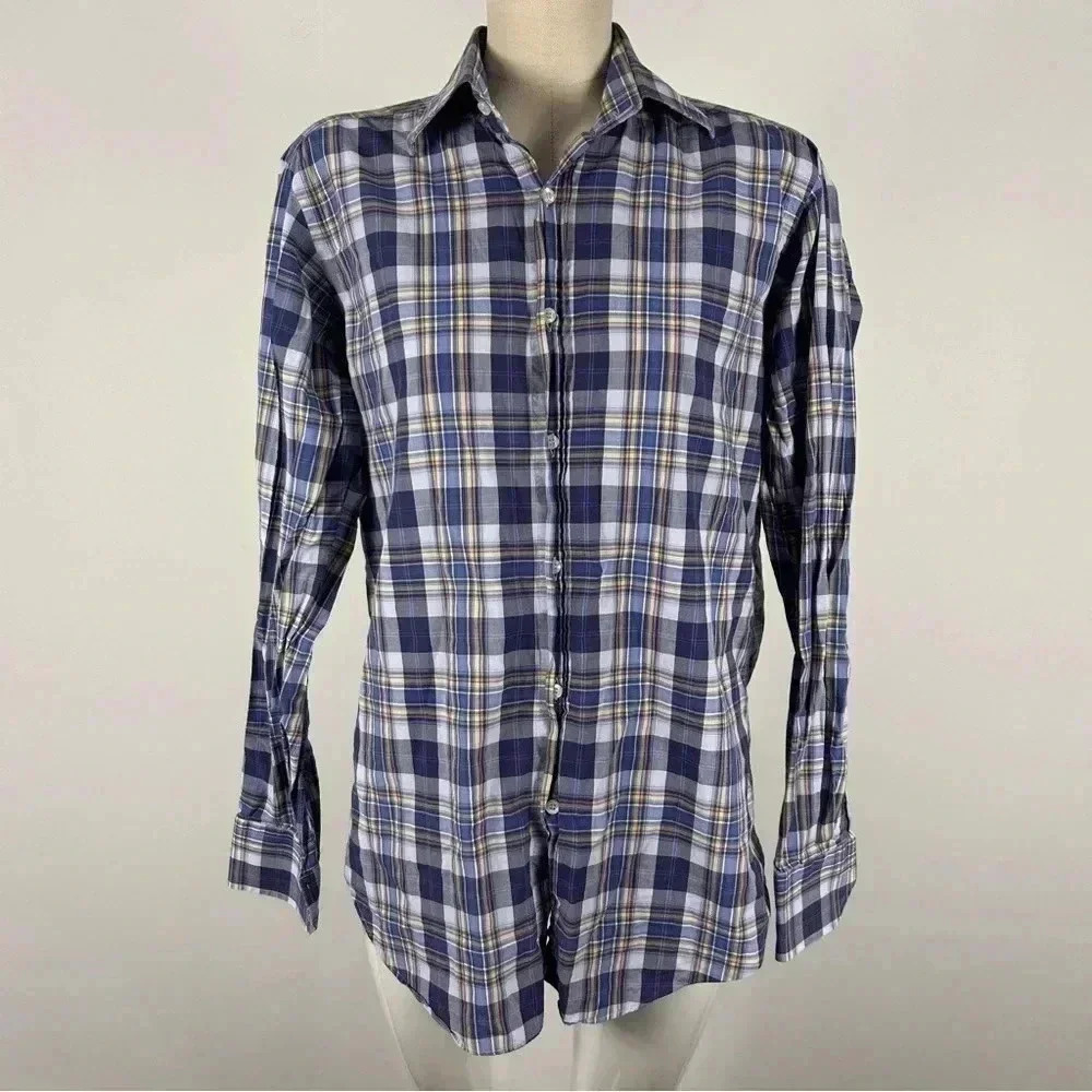 ETRO Milano Men’s Plaid Button Down Shirt - Blue/Yellow - Size 39 M - Italy❤️ - Picture 2 of 9